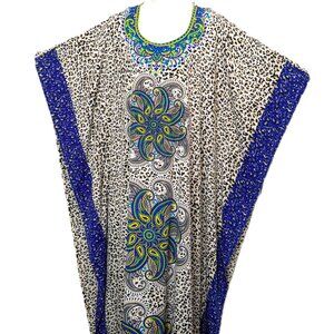 Indian Kaftan MuMu Kimono Lounge House Dress Long Maxi XXL Blue Animal Print